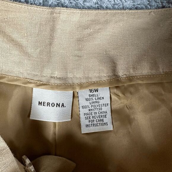 Merona Womens Lagenlook Boho Linen Trousers 16W Tan Earthy Neutral Natural - Picture 6 of 15